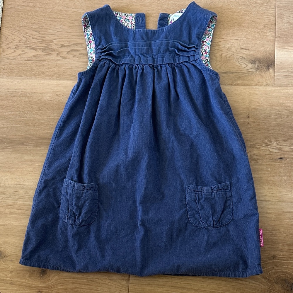 JoJo Maman Bebe Dark Blue Kids Dress with Floral Accents